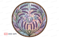 Lavender floral stained glass roundel image Product Image 1