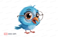 Blue bird wearing glasses cartoon cute Product Image 1
