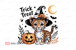 Cute leopard wearing witch hat with pumpkins kitten Product Image 1