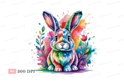 Rainbow bunny surrounded by butterflies rabbit colorful Product Image 1