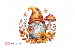 Autumn gnome holding mushrooms and flowers sunflower Product Image 1