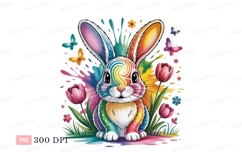 Rainbow bunny with tulips and butterflies rabbit Product Image 1