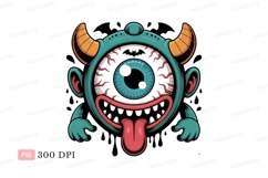 Cyclops monster with horns and tongue cartoon creature Product Image 1