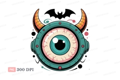 Mechanical eye with horns teal orange Product Image 1