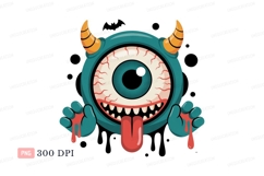 Blue monster eye with horns and dripping hands image Product Image 1
