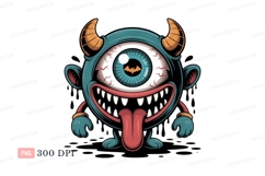 Blue cyclops monster with horns and tongue image Product Image 1