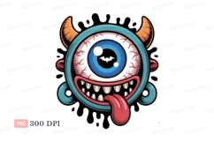 Blue cyclops monster with orange horns and red tongue Product Image 1