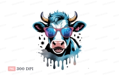 Blue cow wearing pink sunglasses black Product Image 1