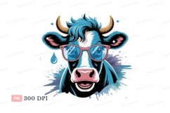 Blue cow wearing pink glasses horns Product Image 1