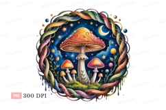 Whimsical mushroom circle night sky stars moon Product Image 1