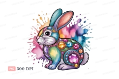 Colorful jeweled rabbit watercolor splashes bunny Product Image 1