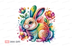 Rainbow bunny surrounded by colorful flowers rabbit Product Image 1
