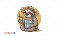 Relaxing sloth with drink and hat animal cartoon Product Image 1