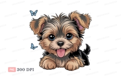 Fluffy puppy with blue butterflies yorkie terrier Product Image 1