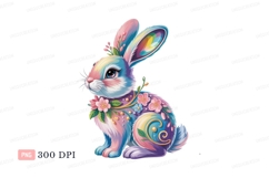 Colorful bunny adorned with flowers and swirls rabbit Product Image 1