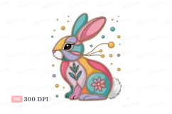 Colorful geometric rabbit with floral accents abstract Product Image 1