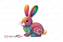 Colorful ornate rabbit with floral patterns bunny Product Image 1
