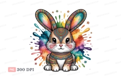 Colorful patterned bunny with paint splashes rabbit Product Image 1