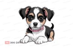 Adorable tri color puppy with pink collar canine animal Product Image 1