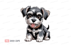 Fluffy puppy with tongue out black white Product Image 1