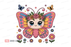 Cute butterfly with flowers and butterflies cartoon Product Image 1