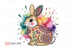 Colorful bunny with floral patterns rabbit watercolor Product Image 1