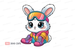 Cute bunny wearing ski goggles and colorful jacket Product Image 1