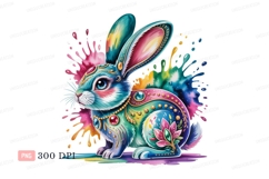 Colorful ornate rabbit with paint splashes image Product Image 1