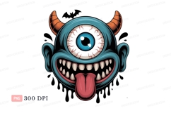 Blue cyclops monster with horns and tongue image Product Image 1