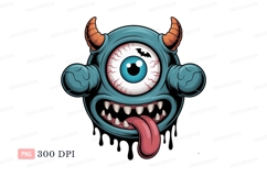 Blue cyclops monster with horns and tongue image Product Image 1