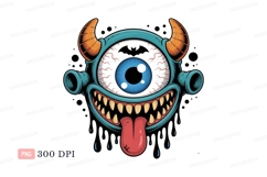 Blue cyclops monster with horns and tongue orange Product Image 1