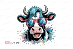 Cool blue cow wearing sunglasses white black Product Image 1