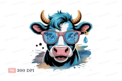 Blue cow wearing pink glasses horns Product Image 1