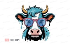 Blue cow wearing pink glasses horns Product Image 1