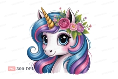 Adorable unicorn with floral crown and colorful mane Product Image 1