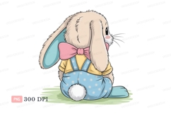 Fluffy bunny wearing overalls and bow rabbit cute Product Image 1