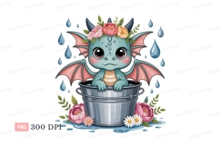 Cute dragon in bucket with flowers water Product Image 1