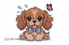 Adorable brown puppy with blue bow image Product Image 1