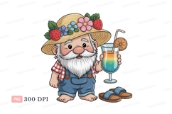 Cheerful gnome with summer drink flowers strawberries Product Image 1