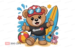 Cheerful bear with surfboard and guitar beach summer Product Image 1