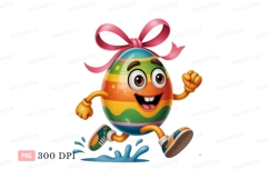 Happy running easter egg with pink bow image Product Image 1
