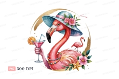 Elegant flamingo enjoying a cocktail pink orange Product Image 1