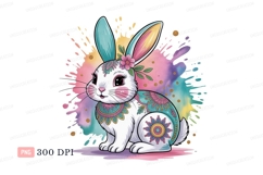 White bunny adorned with colorful mandala patterns Product Image 1