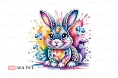Jeweled bunny with colorful splashes rabbit gems Product Image 1