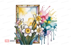 White yellow pink daffodils stained glass watercolor Product Image 1