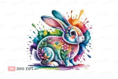 Colorful rabbit with floral patterns and paint splashes Product Image 1