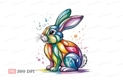 Colorful mosaic rabbit with paint splatters watercolor Product Image 1