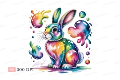 Colorful bunny with paint splatters rabbit Product Image 1