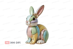 Colorful pastel bunny figurine with flower rabbit Product Image 1