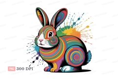 Colorful psychedelic rabbit with paint splashes rainbow Product Image 1
